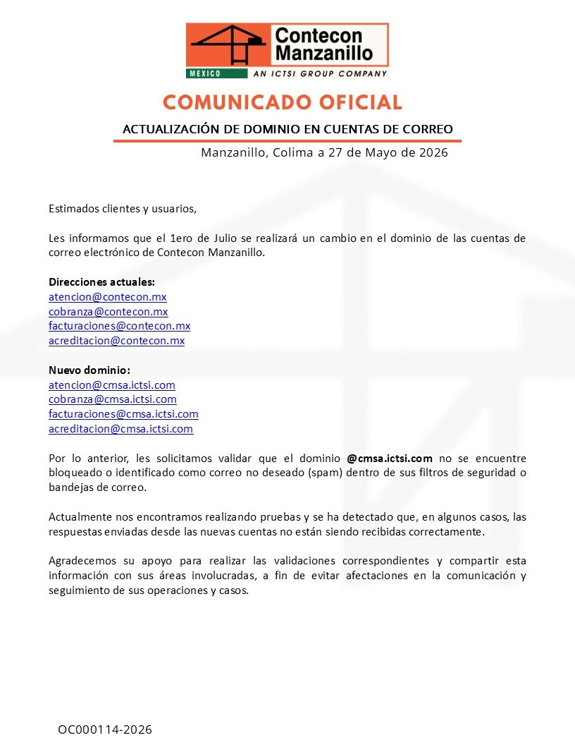CONTECON Comunicado Portal Web